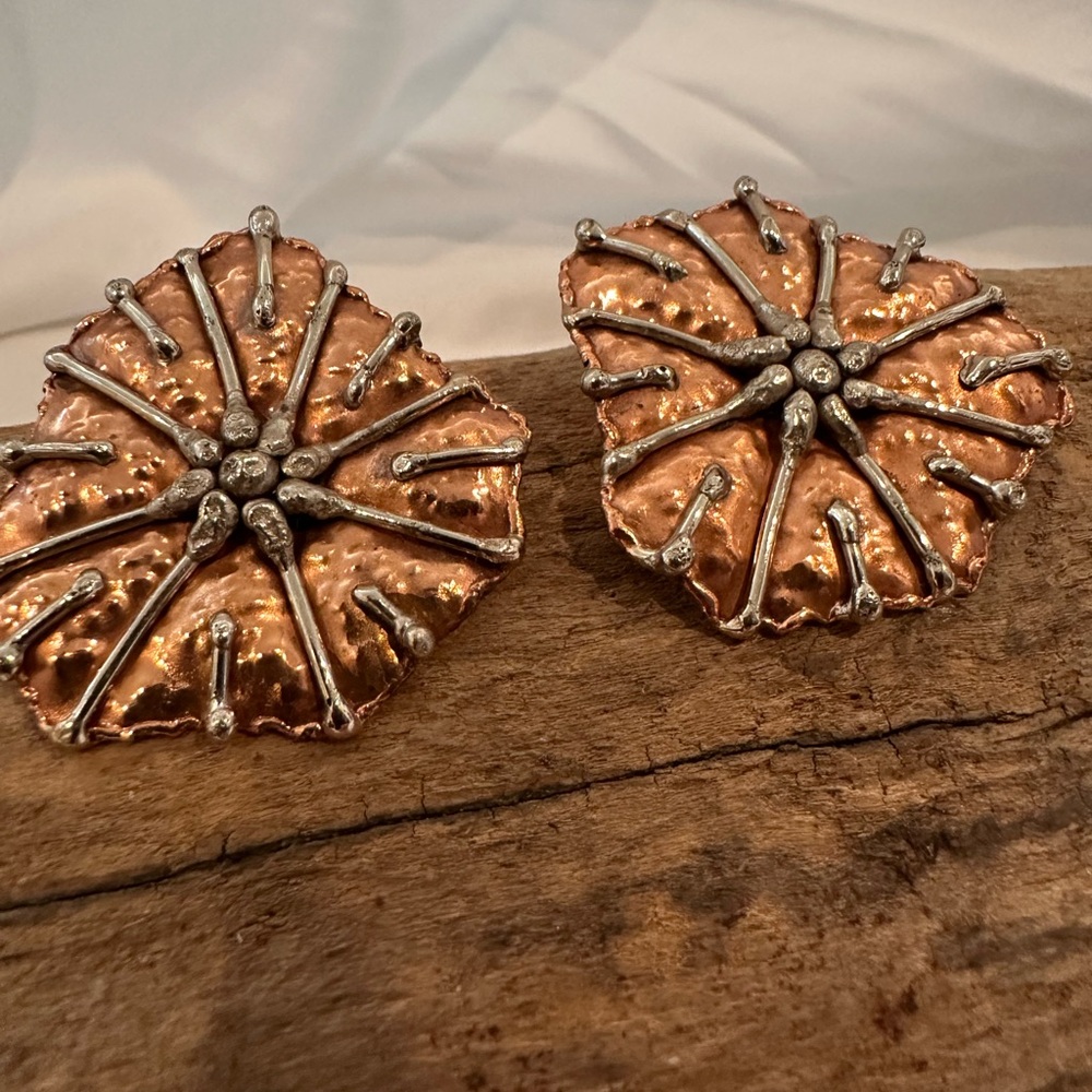Hammered Copper Colored Disc Shaped Earrings - image 1